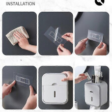 (Grey) Non Punching Toilet Multifunctional Tissue Box Wall Mounted Toilet Paper Drawer Roll Paper Box Household Bathroom Storage Rack