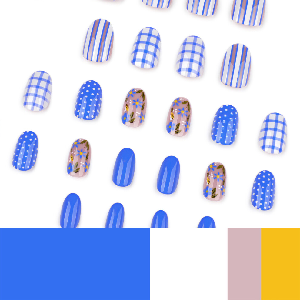 Phui-Pet-Supplies Striped Blue Press-On Nails For Stage Wear