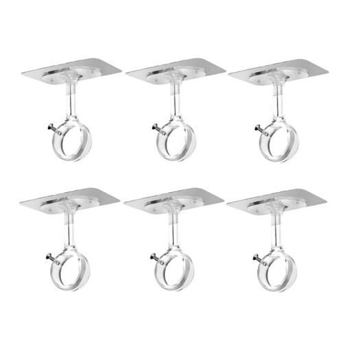 6 Pack No Drill Ceiling Mount Rod Brackets, Heavy Duty Self Adhesive Holders, Adjustable Hooks Hanging Transparent