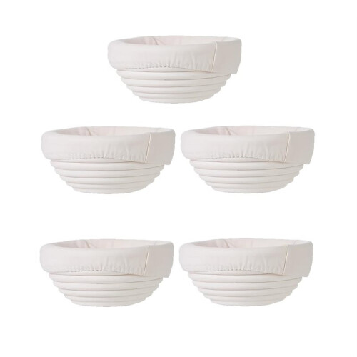 Conjunto de 5 Cestos de Fermentação Banneton para Pão,  Cestos de 5 Polegadas para Panificação de Pão de Fermentação Natural.