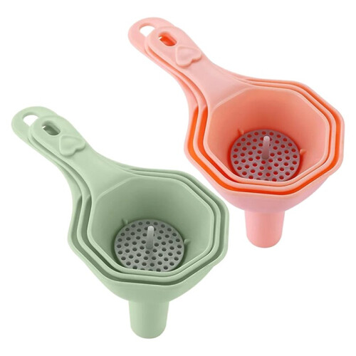 2 Sets Small Multi-Function Kitchen Funnel Set with Built-in Strainer-Ideal for Bottles,and Juice in Cooking and Baking