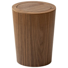 10L Solid Wood Wastebasket with Swing Cover - Eco-Friendly Round Trash Can for Office and Home A