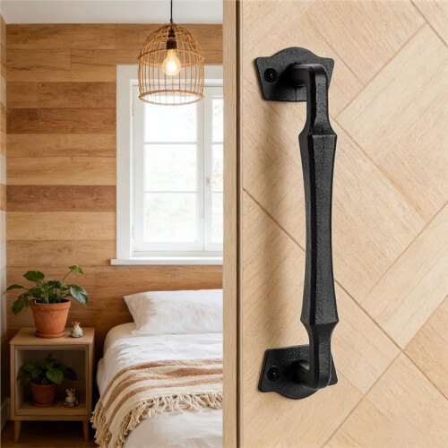 10 Inch Sliding Barn Door Handle, Solid Cast Iron, Matte Black, Easy Install, Screws Included 1