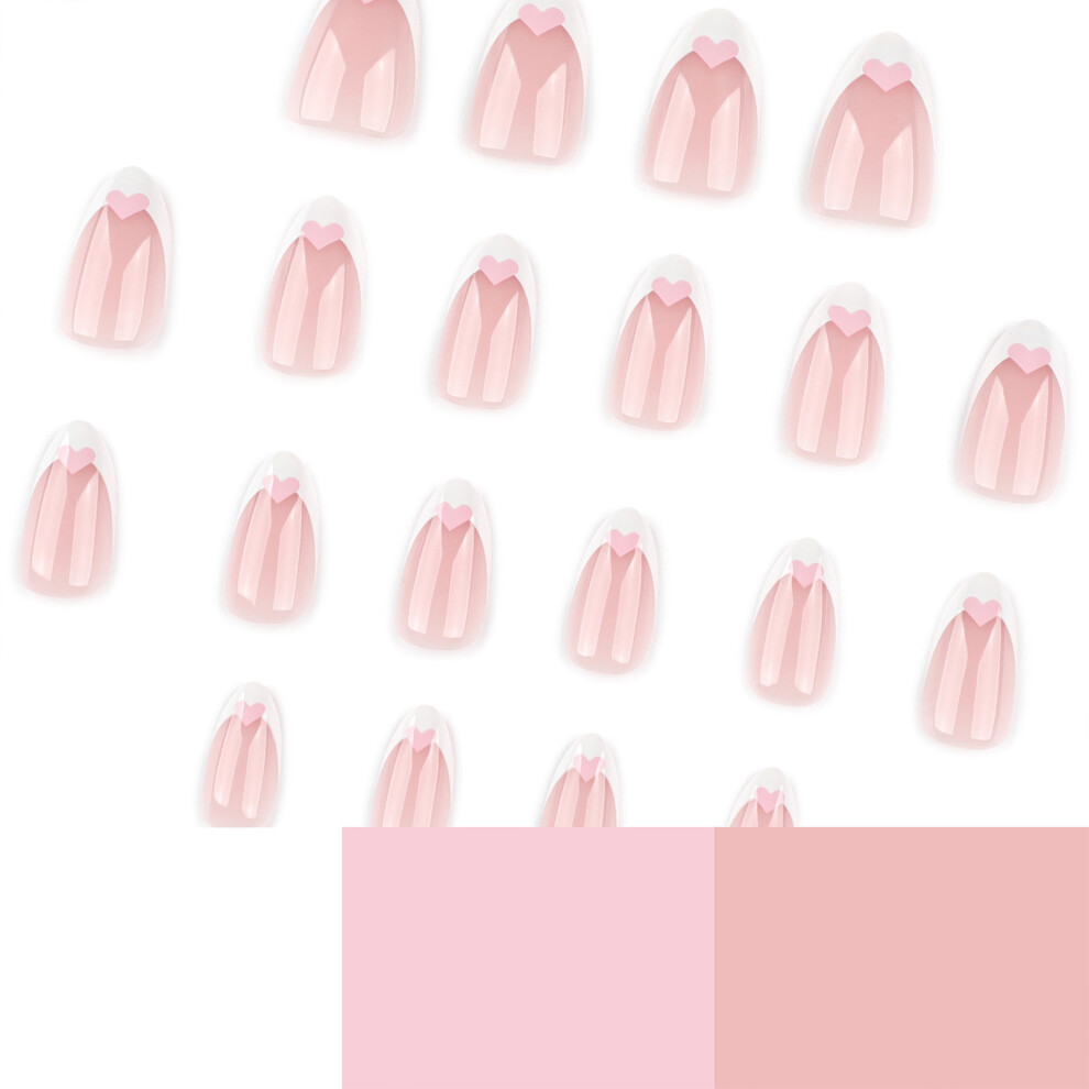 Phui-Pet-Supplies 24Pcs Pink Almond Fake Nails With White Tip