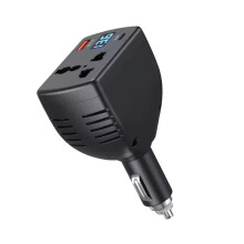 Inversor de Energia Automotivo de 150 W, de 12 V CC para 220 V CC, com Carregador Veicular USB e Visor Digital de Voltagem.