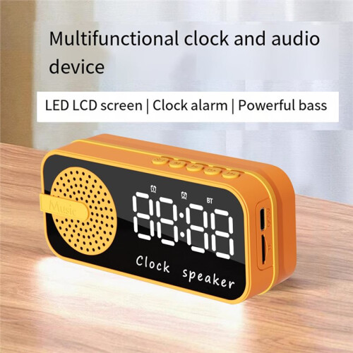 Mirror Digital Alarm Clock Timer Rechargable Wireless Clock Alarms Speaker Subwoofer Desktop LED Clock A 2