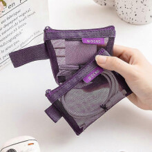 (Purple 6-piece set) 6 Pcs Mesh Zipper Storage Bags, Transparent Travel Organizer Pouches for Cables Earphones Makeup Digital Accessories