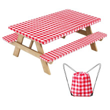 Picknickbordsöverdrag med Bänköverdrag och Väska, Campingbordsöverdrag för Campingtillbehör med Elastiska Kanter, Rött