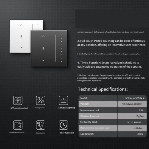 Tuya Zigbee  Curtain  Anti-Glare Touch Panel Flowing Backlight Touch Curtain Panel EU B 2