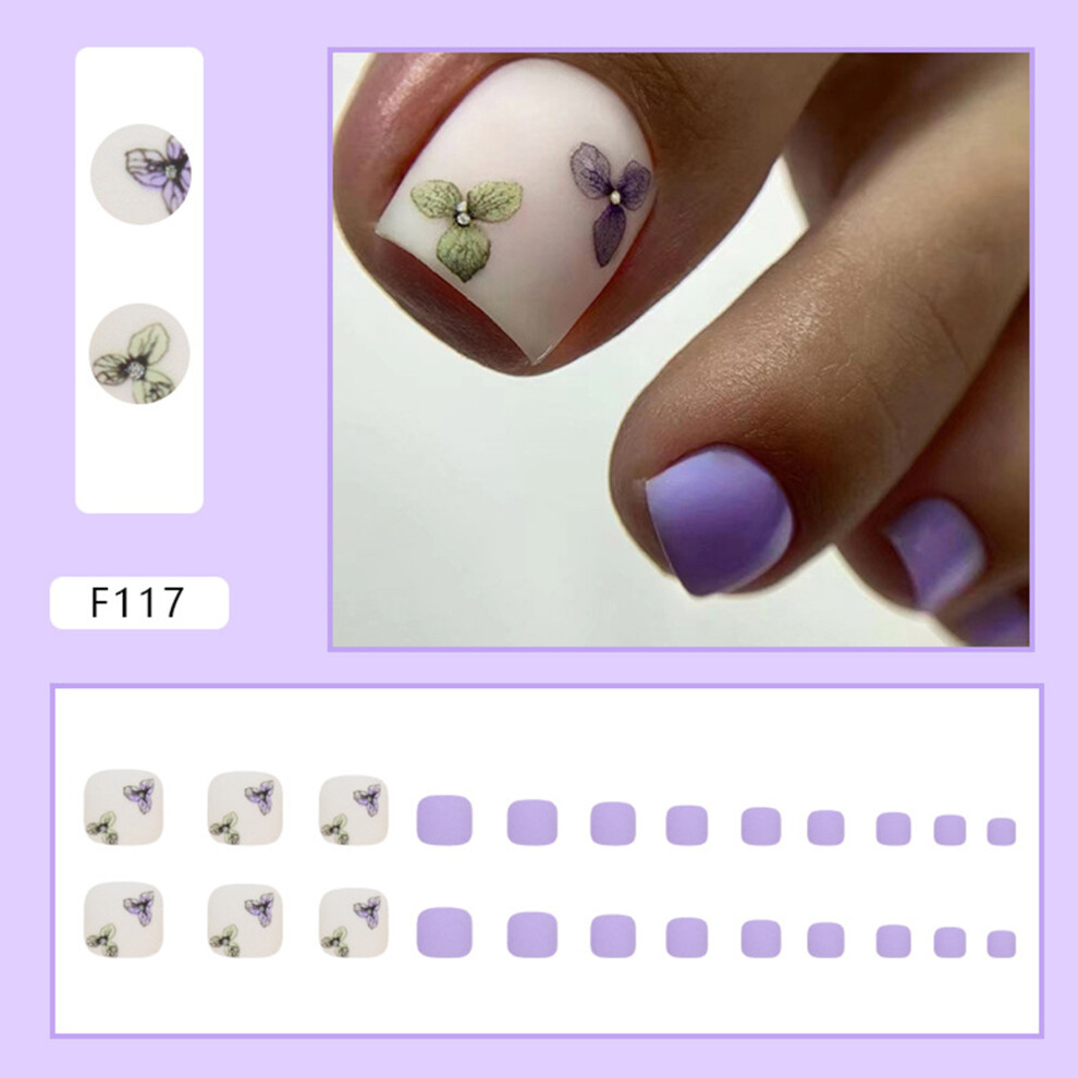 Dachuang Beauty (Jelly Glue Model) Purple & Green Flower Press-On Toenails