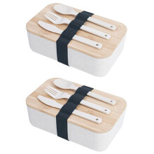 Portable Lunch Box Bamboo Wooden Lid Lunch Insulation Box Office Worker Japanese Sushi Lunch Box Creamy White