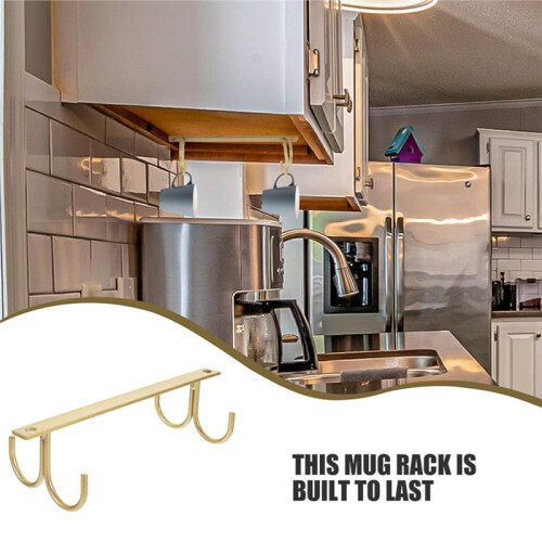 Coffee Mug Hanger Rack 2pcs with 4 Hooks, Under Cabinet Space-Saving Organizer for Kitchen 1