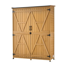 Houten Tuinkast-Duoku-125,5x162,5 cm Buitenopbergmeubel Bruin, ideaal voor Terras, Balkon of Veranda