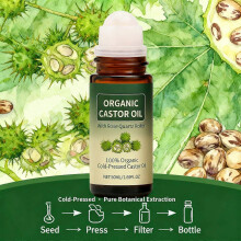 (1PCS) 100% Organic Cold-Pressed Castor Oil Roll-On, with Rose Quartz Roller for Hair, Lash & Brow Growth, 50ml
