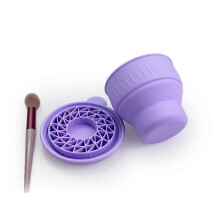 (pink) Foldable Silicone Makeup Brush Cleaner Bowl - Portable Cleaning Tool for Brushes, Powder Puffs, and Sponges