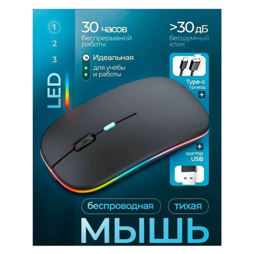 2X Wireless Optical Mouse with LED Backlight 1600 DPI RechargeableBluetooth & USB Type-Cfor WorkGamingand Study 1