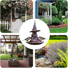 (2PCS) Meditating Witch Garden Bird Feeder, Purple Resin Witch Hat Design with Rope Hanger, 13cm x 12cm x 16cm), Outdoor Garden Decor