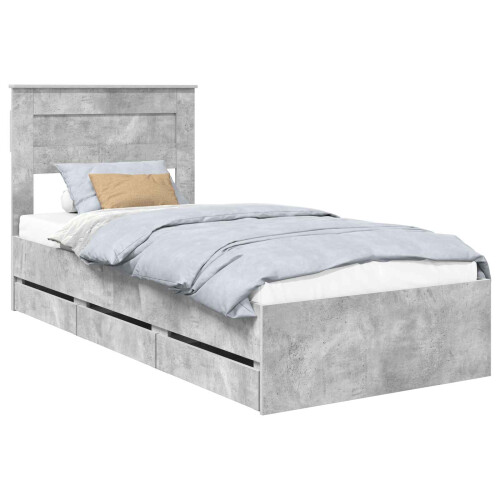 VidaXL vidaXL Bed Frame with Drawer Concrete Grey 75 x 190 cm Engineer Wood 1