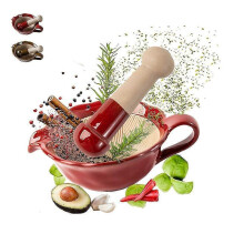 (Kiln Red) Japanese-Style Mortar and Pestle Set, Retro Reactive Glaze Porcelain Bowl for Grinding Herbs Spices Garlic Avocado, Farmhouse Kitchen Decor