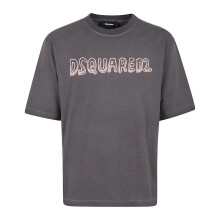 (L, Charcoal Grey) DSquared2 Mens Best Fade Cartoon Logo Loose Fit T-Shirt