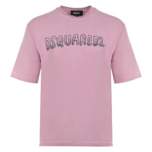 (L, Dusty Rose) DSquared2 Mens Best Fade Cartoon Logo Loose Fit T-Shirt