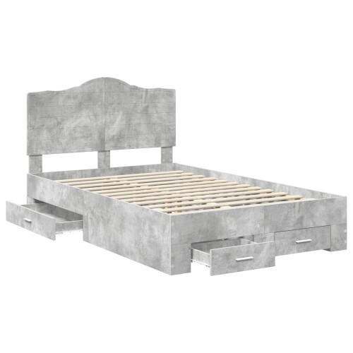 VidaXL vidaXL Bed Frame Concrete Grey 135 x 190 cm Engineered Wood 1