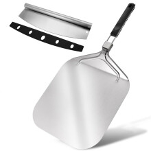 Pizza Peel 12 Inch, Pizza Paddle with Cutter Set (12x 16inch) Metal Pizza Peel with Foldable Handle Pizza Spatula
