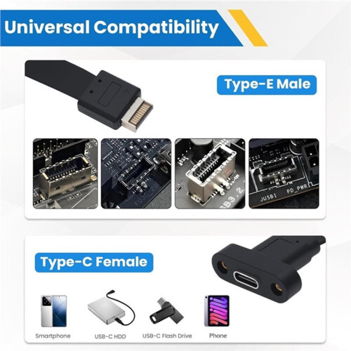 USB 3.2 20Pin Type-E IDC Front Panel Header Extension Cable with PCIE Bracket 20Gbps Type E Male to USB C Female Cable