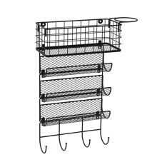 Wandhouder voor Föhn en Stylingtool, Organizer met 4 Planken, Draadmand met Haak, Hittebestendig Rek voor Haar