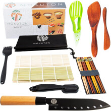 Set Completo de Bambú para Hacer Sushi con Bolsa y Cuchillo Regalo — utensilios cocina japonesa, kit preparacion maki