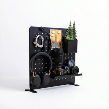 Black 37x37 cm Metal Pegboard Tool Board Freestanding Organizer