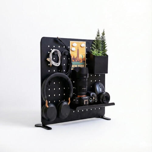 Black 37x37 cm Metal Pegboard Tool Board Freestanding Organizer