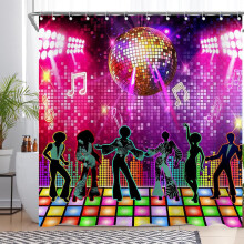 Cortina de Ducha Retro Disco Impermeable Multicolor 180x180 cm — accesorios baño modernos, cortina poliéster lavable