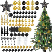 Set of 104 Christmas Tree Ornaments Baubles Decorations 3–20 cm Black Gold Set