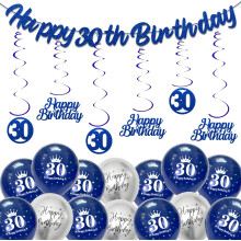 Set de Decoración para 30 Cumpleaños Guirnalda Globos Completo Azul y Plata — articulos fiesta hombre