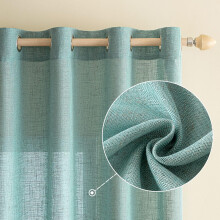 Cortinas de Ventana de Lino Semitransparentes 2 Piezas 140x215 cm Turquesa — visillos salón, cortinas dormitorio