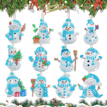 Set de pendentifs de sapin DIY à peindre avec des diamants Bonhommes de neige 12 pièces — loisir creatif adulte