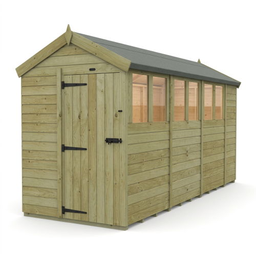 5 x 14 Apex Shed Tanalised (Single Door, With Windows) 1