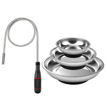 4 Pack Telescoping Magnetic Pickup Tool with 3/4/6in Magnetic Trays, Magnet Flexible Spring Stick, Retrieving Sweeper
