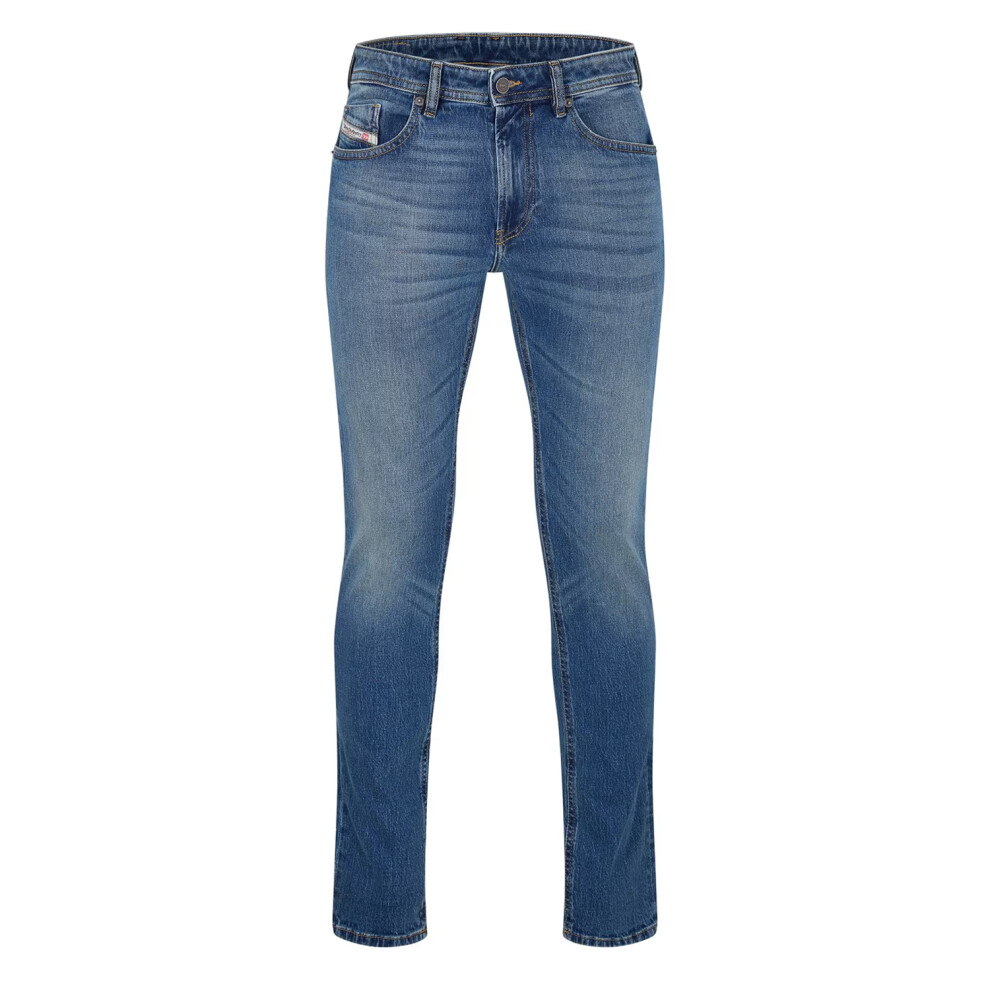 Diesel (31L, Blue Denim) Mens Denim Mid Rise Straight Leg Jeans