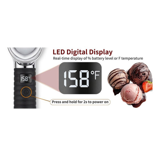 Quick Heating Electric Ice Cream Scoop with LED Display, USB Rechargeable, Waterproof Black 1