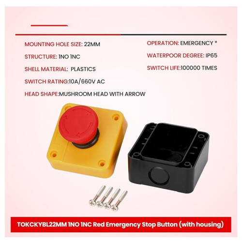Emergency Stop Push Button , 660V 10A  Red Mushroom  E-Stop  with Box (1NO1NC)