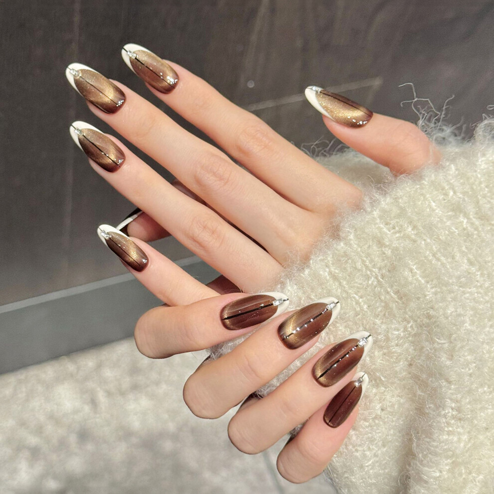 Dcph-Clothing (Xs) 10Pcs Rhinestone French Tip Fake Nails