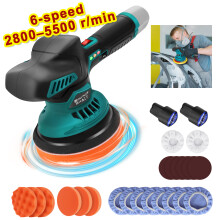 Dual Action Car Polisher, Cordless Polishing Machines with 6 Variable Speed, 12mm Orbit Eccentric Shaft, Electric Rotary Car Furniture, 2 Battery