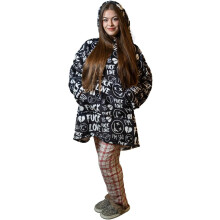 Couverture Douillette à Capuche Sweat Polaire Oversize Noir 120x80 cm — peignoir cocooning, vêtement détente