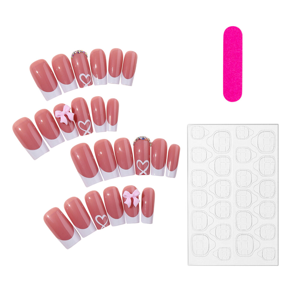 Creation-3C Pink Fake Nails With White Edge, Unbreakable