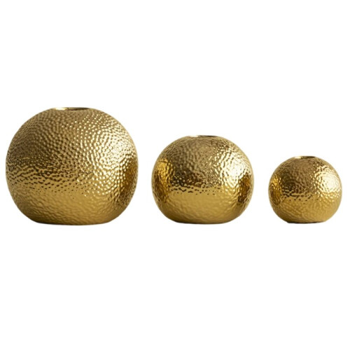 Elegant Round Ceramic Vase with Hammer Pattern for Home and Decor Gold 1
