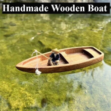 Handgefertigtes Holzboot, -Schwimmboot, Modell, Fischerboot, Katze, Fischerboot, Aquarium, Teichdekoration, Aquariumzubehör