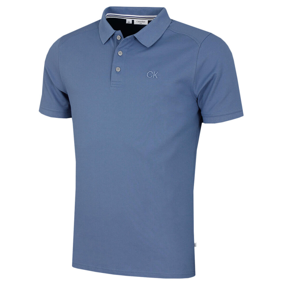 Calvin Klein (M, Denim Blue) Mens 2026 Campus Coastal Wicking Golf Polo Shirt