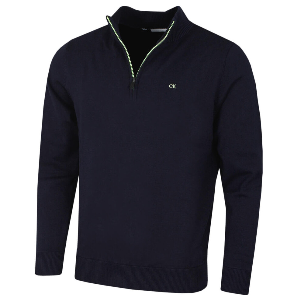Calvin Klein (L, Navy/Lime) Mens 2026 Campus 1/2 Zip All Season Easy Care Sweater